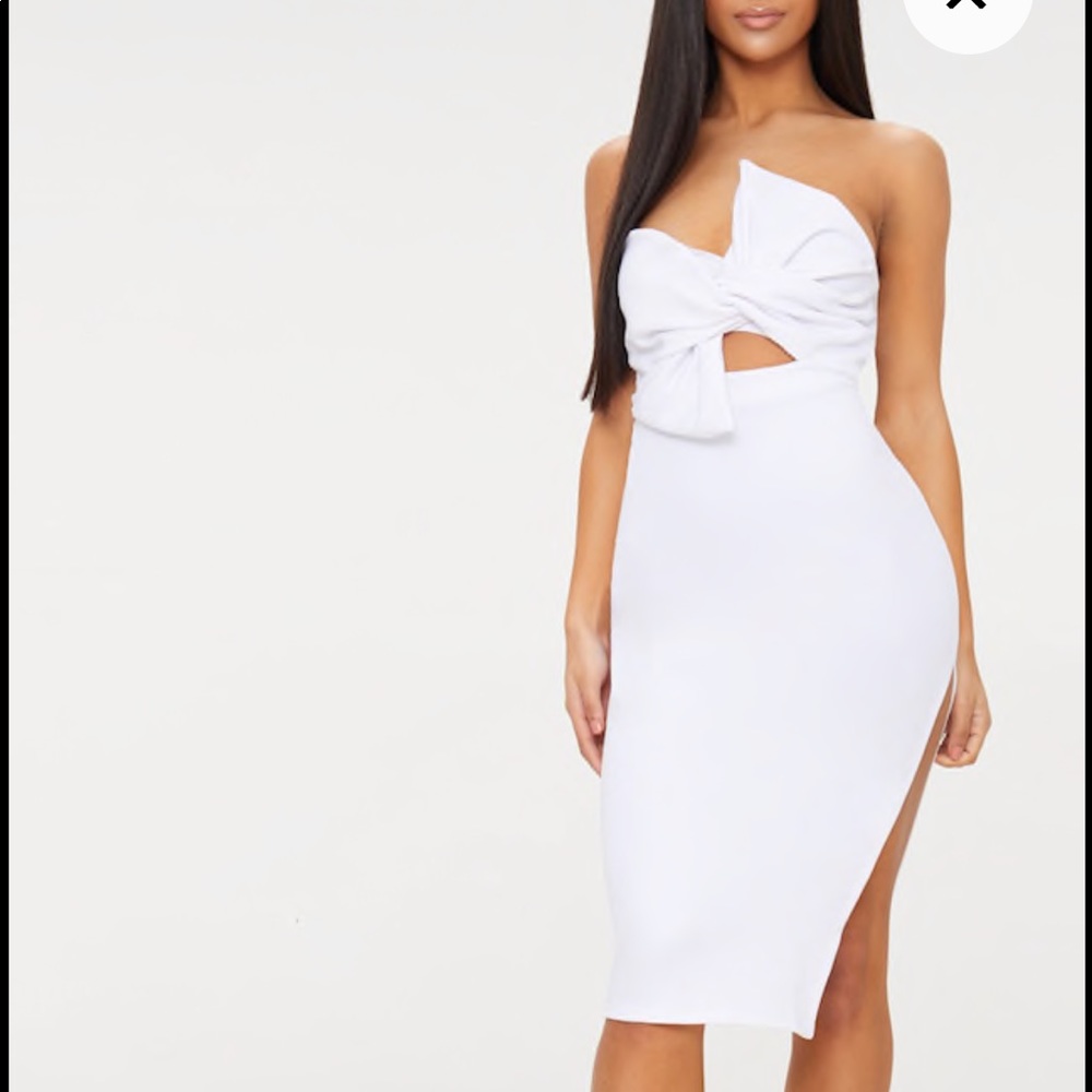 White strapless bow detail dress